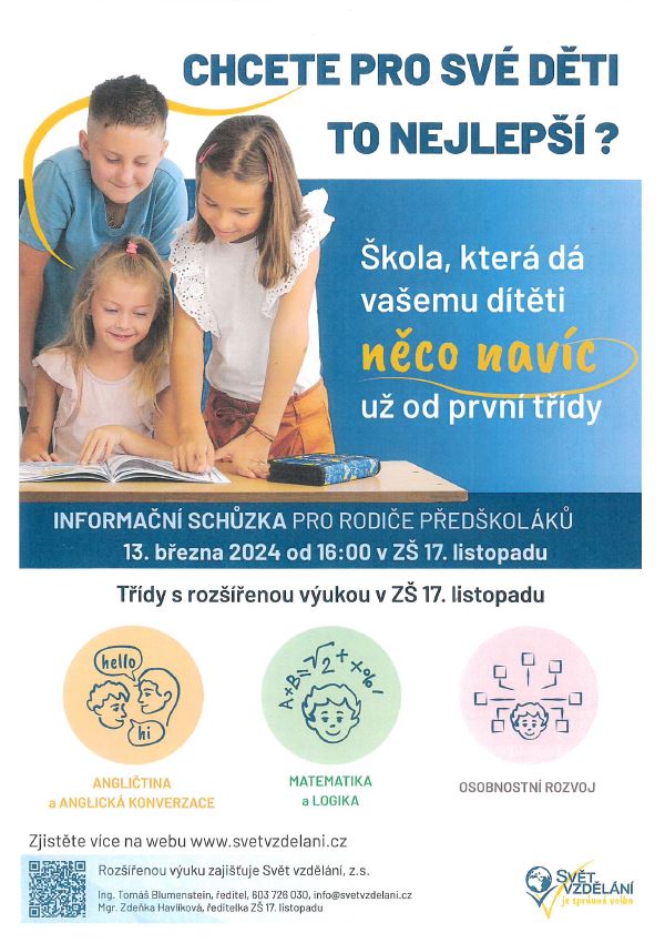 Otevíráme další první třídu s rozšířenou výukou